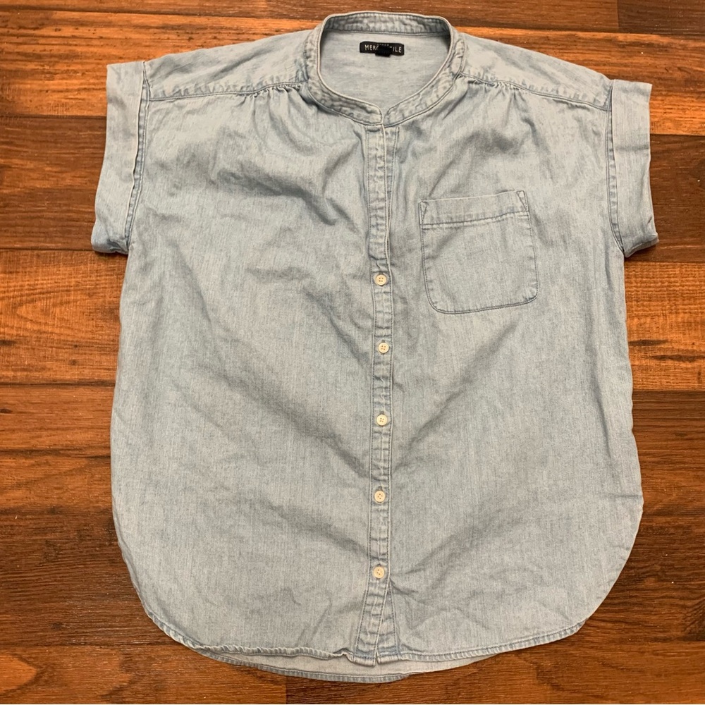 J. Crew Light Wash Chambray Button-Front Blouse